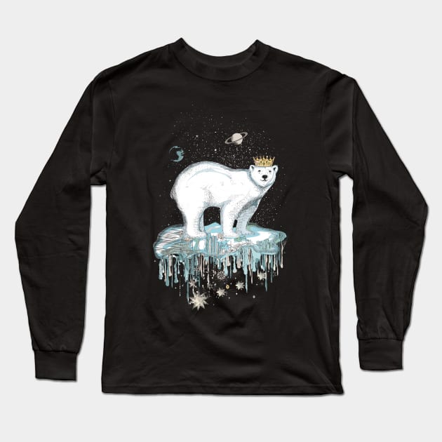 Polar bear with crown on ice floe Long Sleeve T-Shirt by Kisho